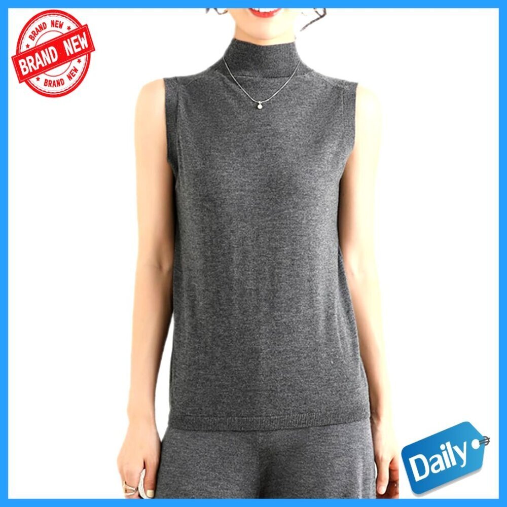 Merino Wool Mock Neck Sleeveless Sweater Vest Slim Fit Pullover